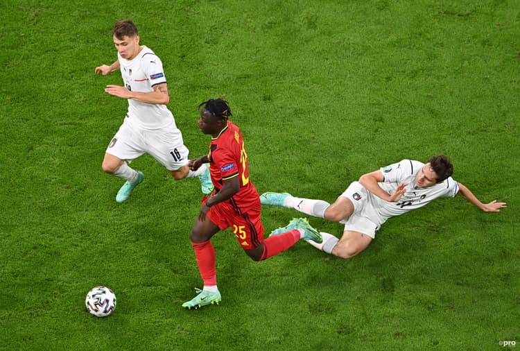Rennes winger Jeremy Doku playing for Belgium against Italy at Euro 2020