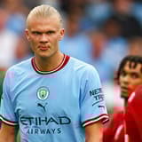 Erling Haaland playing for Man City against Liverpool