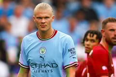 Erling Haaland playing for Man City against Liverpool