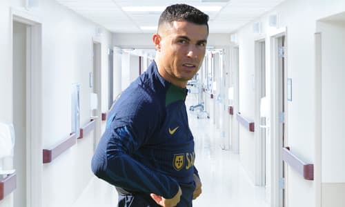 Cristiano Ronaldo edited into a hospital corridor