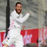 Sergio Ramos celebrates scoring for Real Madrid against Atalanta in the Champions League