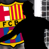 Gabri Veiga's silhouette in front of the Barcelona crest