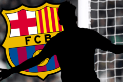 Gabri Veiga's silhouette in front of the Barcelona crest
