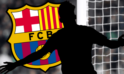 Gabri Veiga's silhouette in front of the Barcelona crest