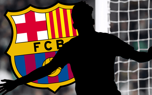 Gabri Veiga's silhouette in front of the Barcelona crest
