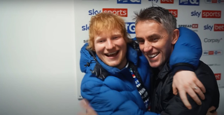 Ed Sheeran with the Ipswich manager