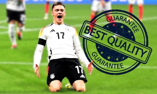 Florian Wirtz celebrates scoring for Germany after seven seconds against France in a friendly in Lyon