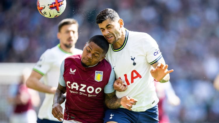 Cristian Romero wins a header