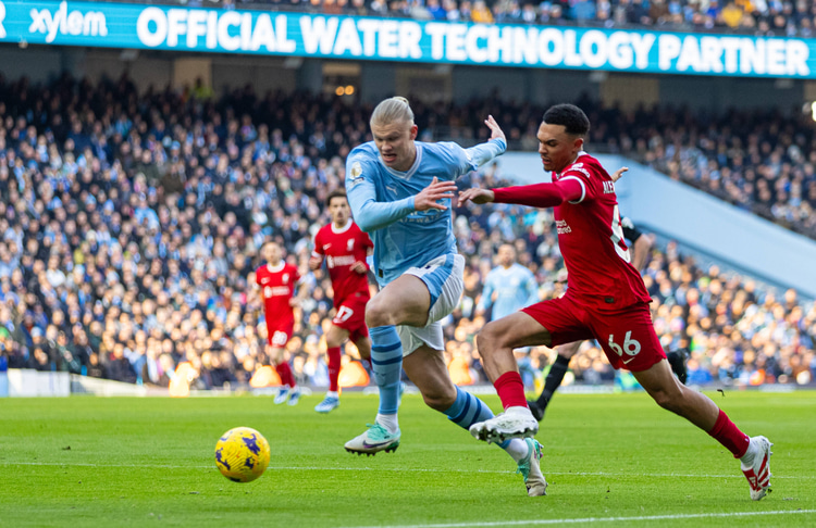 Erling Haaland in action against Liverpool