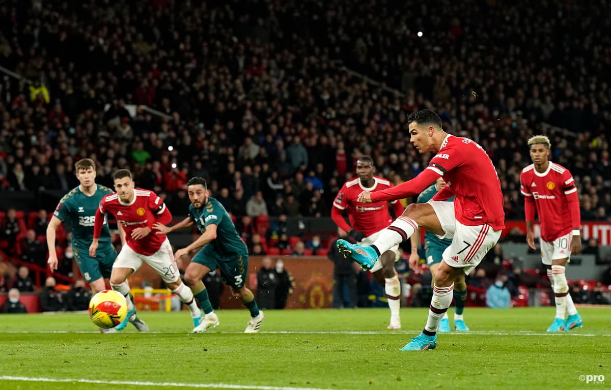 Cristiano Ronaldo sends a penalty wide for Man Utd against Middlesbrough in the FA Cup