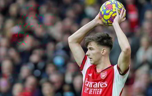 Kieran Tierney taking a throw-in for Arsenal.