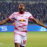 Christopher Nkunku celebrates scoring of RB Leipzig, 2021/22