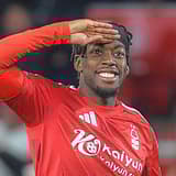 Anthony Elanga celebrates scoring against Man Utd for Nottingham Forest in the Premier League, 2024/25
