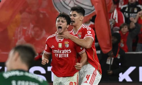 Benfica's Joao Neves celebrates a goal against Sporting Lisbon