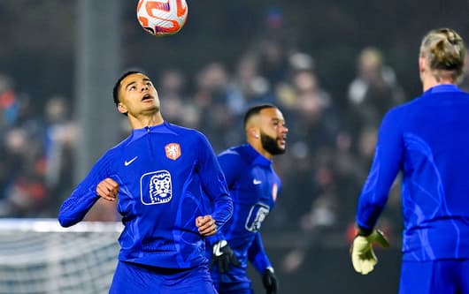 Cody Gakpo and Memphis Depay training with the Netherlands.