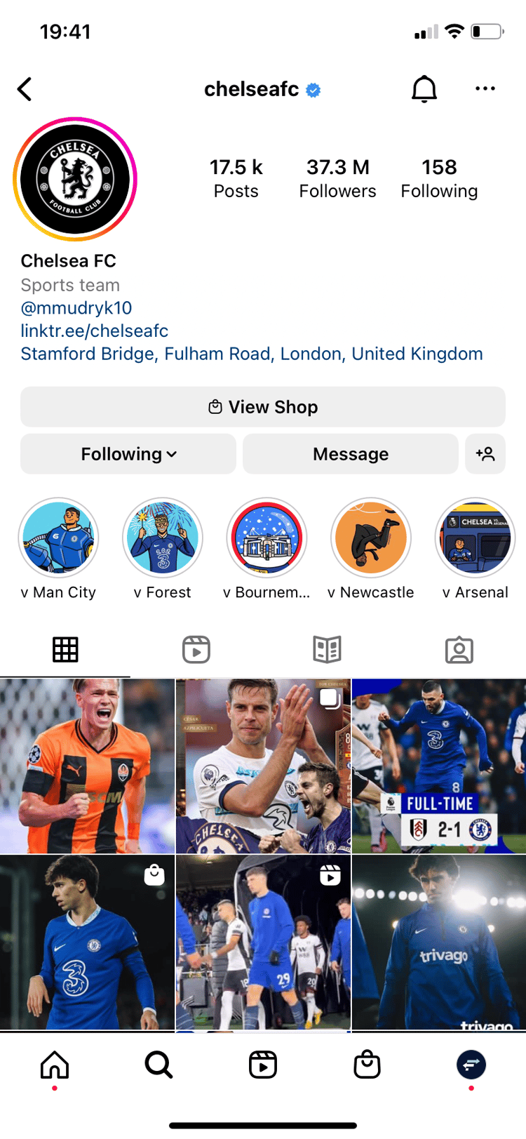 Chelsea's Instagram profile