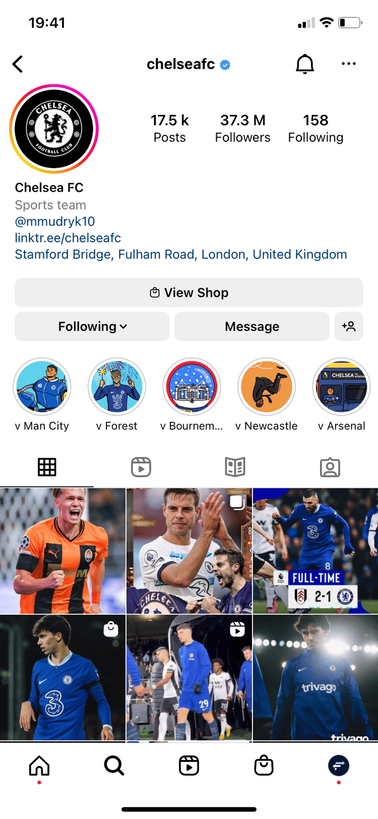 Chelsea's Instagram profile