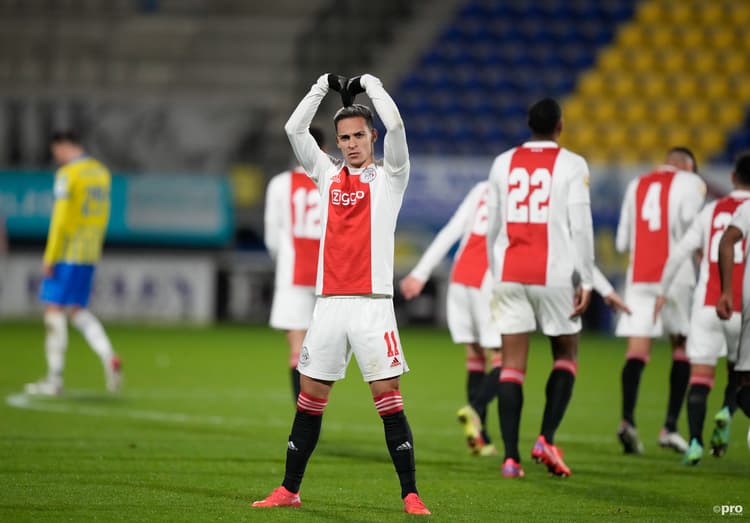Antony celebrates for Ajax during an Eredivisie match against RKC Waalwijk in 2021