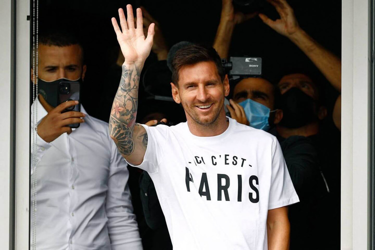 Lionel Messi in Paris after signing for PSG from Barcelona