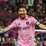 Lionel Messi celebrates his goalscoring debut for Inter Miami