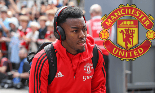 Anthony Elanga and the Manchester United badge