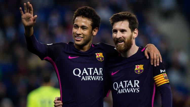 Neymar with Lionel Messi at Barcelona