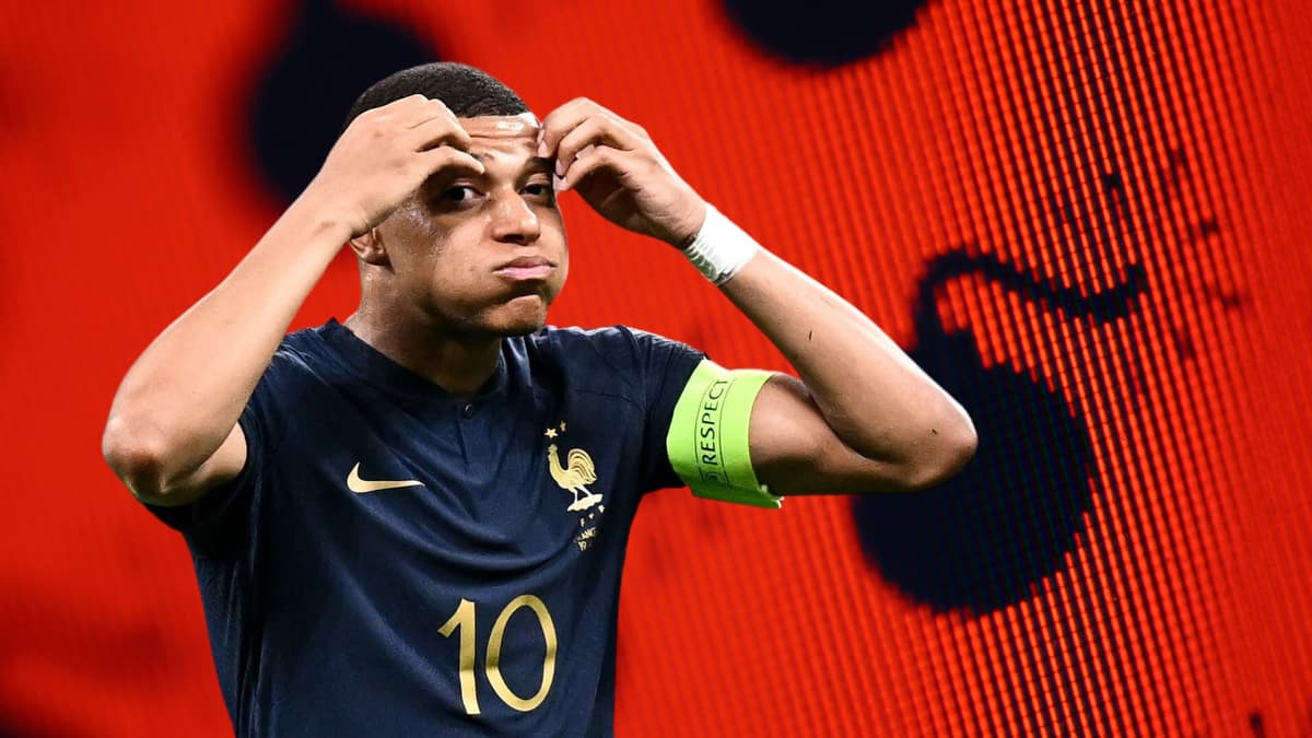 PSG striker Kylian Mbappe playing for France, 2023