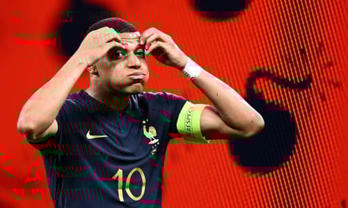 PSG striker Kylian Mbappe playing for France, 2023