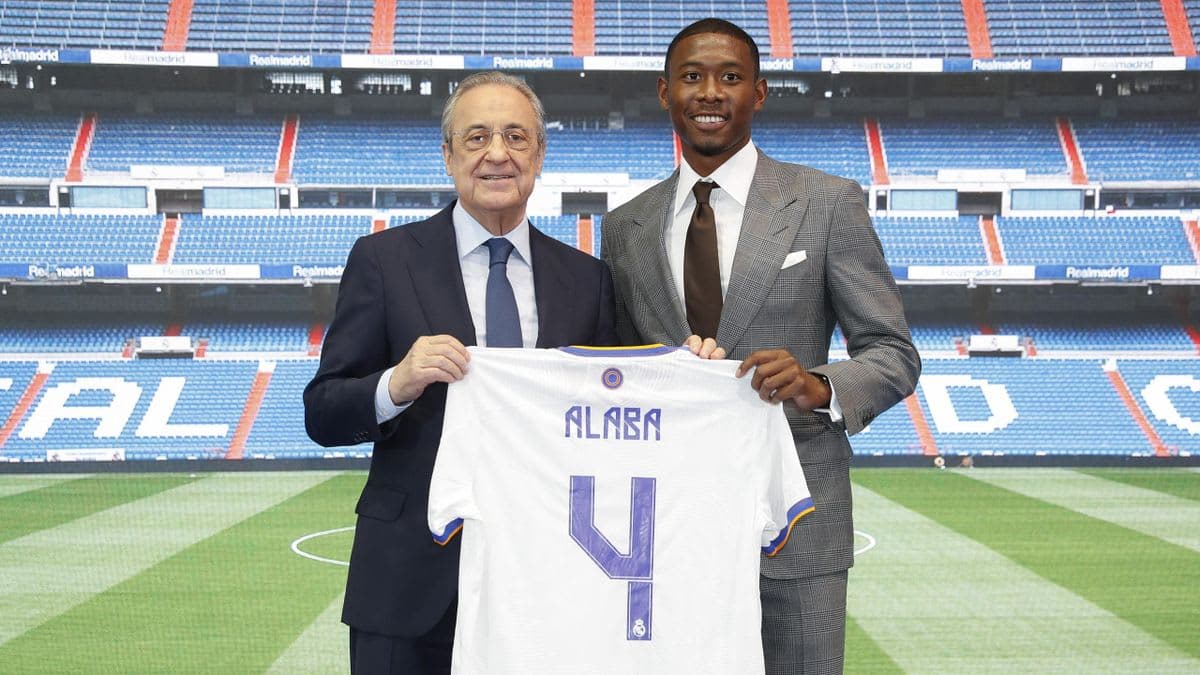 Real Madrid new signing David Alaba with president Florentino Perez
