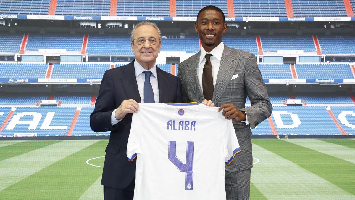 Real Madrid new signing David Alaba with president Florentino Perez