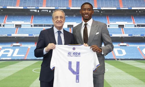 Real Madrid new signing David Alaba with president Florentino Perez