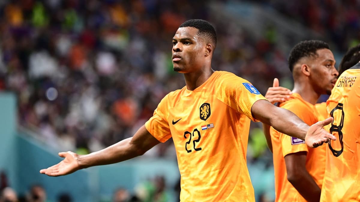 Denzel Dumfries in action for the Netherlands.