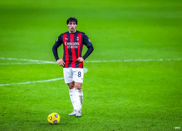 Milan midfielder Sandro Tonali playing in Serie A