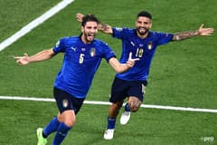 Sassuolo midfielder Manuel Locatelli celebrates after scoring for Italy against Switzerland at Euro 2020