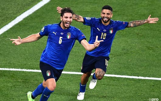 Sassuolo midfielder Manuel Locatelli celebrates after scoring for Italy against Switzerland at Euro 2020