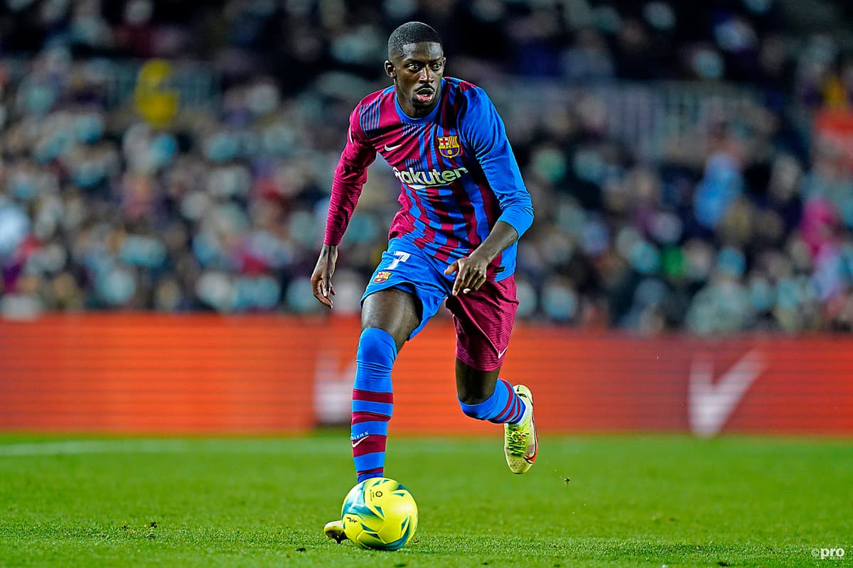 Ousmane Dembele playing for Barcelona against Sevilla, 2021/22