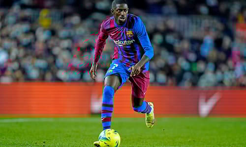 Ousmane Dembele playing for Barcelona against Sevilla, 2021/22