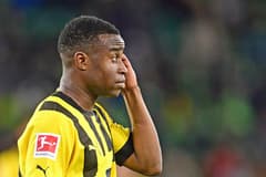 Youssoufa Moukoko playing for Borussia Dortmund.