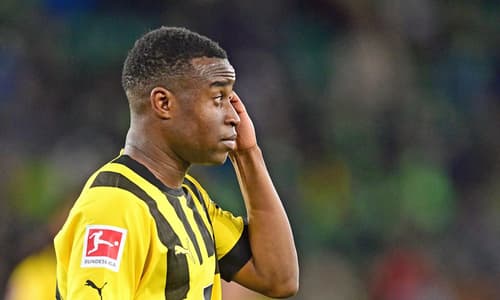 Youssoufa Moukoko playing for Borussia Dortmund.