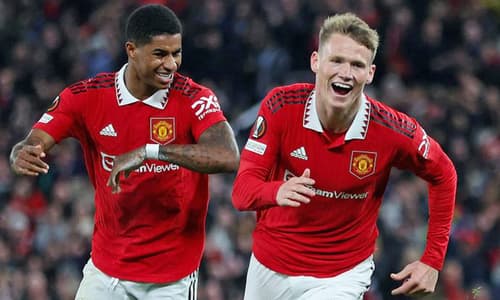 Man Utd pair Marcus Rashford and Scott McTominay.