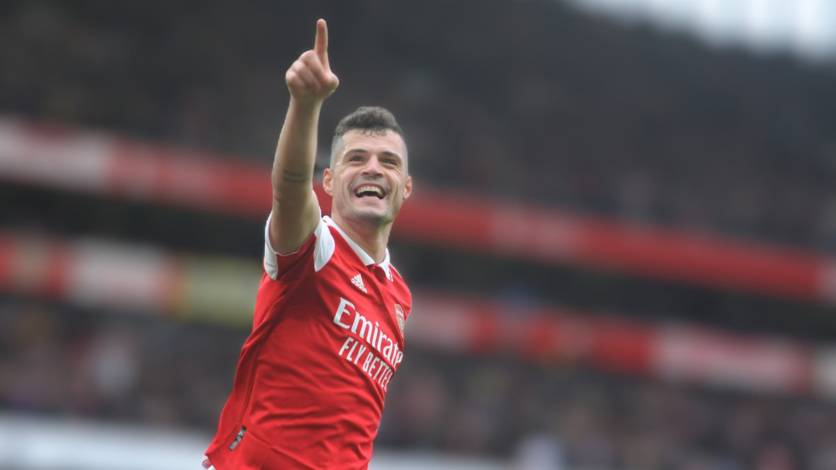 Granit Xhaka celebrates scoring against Crystal Palace