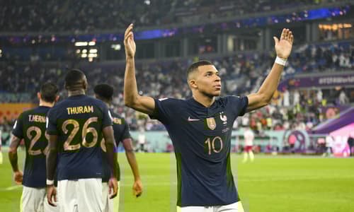 Kylian Mbappe scoring for France at the World Cup