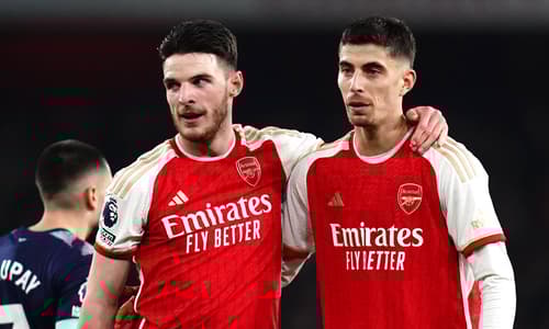 Declan Rice and Kai Havertz during Arsenal's Premier League win over Brentford