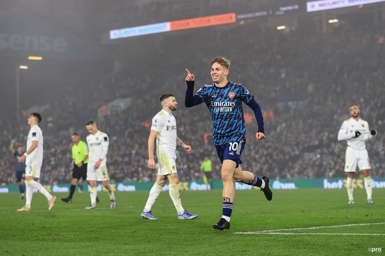 Emile Smith-Rowe celebrates goal for Arsenal vs Leeds in Premier League