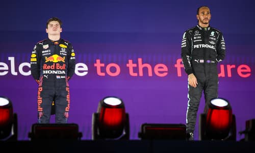 Max Verstappen and Lewis Hamilton at the Abu Dhabi Grand Prix.