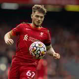 Harvey Elliott playing for Liverpool in a Premier League game against Burnley at Anfield in 2021