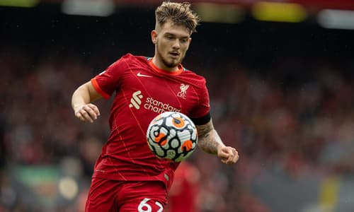 Harvey Elliott playing for Liverpool in a Premier League game against Burnley at Anfield in 2021