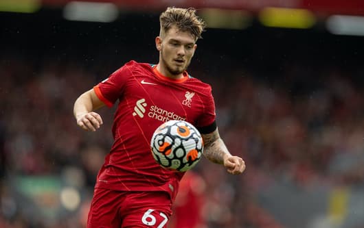 Harvey Elliott playing for Liverpool in a Premier League game against Burnley at Anfield in 2021