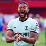 Reece James celebrates Chelsea's 3-2 Premier League win over Nottingham Forest at the City Ground, 2023/24