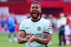Reece James celebrates Chelsea's 3-2 Premier League win over Nottingham Forest at the City Ground, 2023/24